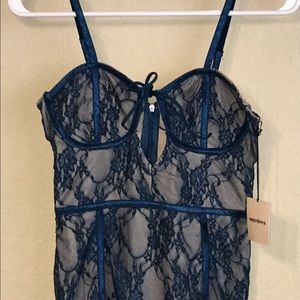 Blue lace overlay mini dress